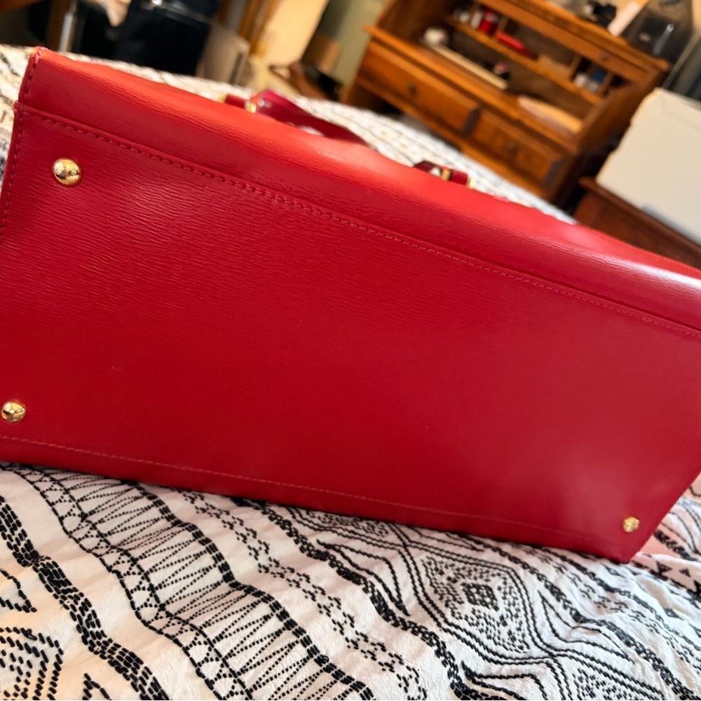 Red Lauren Ralph Lauren leather Women's structured Tote Bag gorgeous - Picture 5 of 11